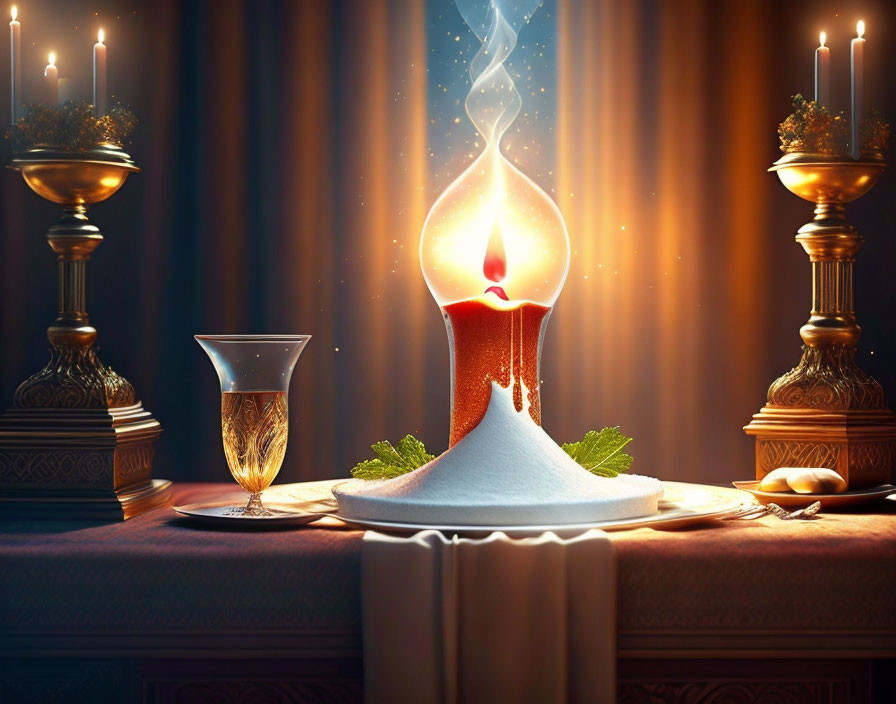 Surreal melting wax candle transforms into fine-dining table setting