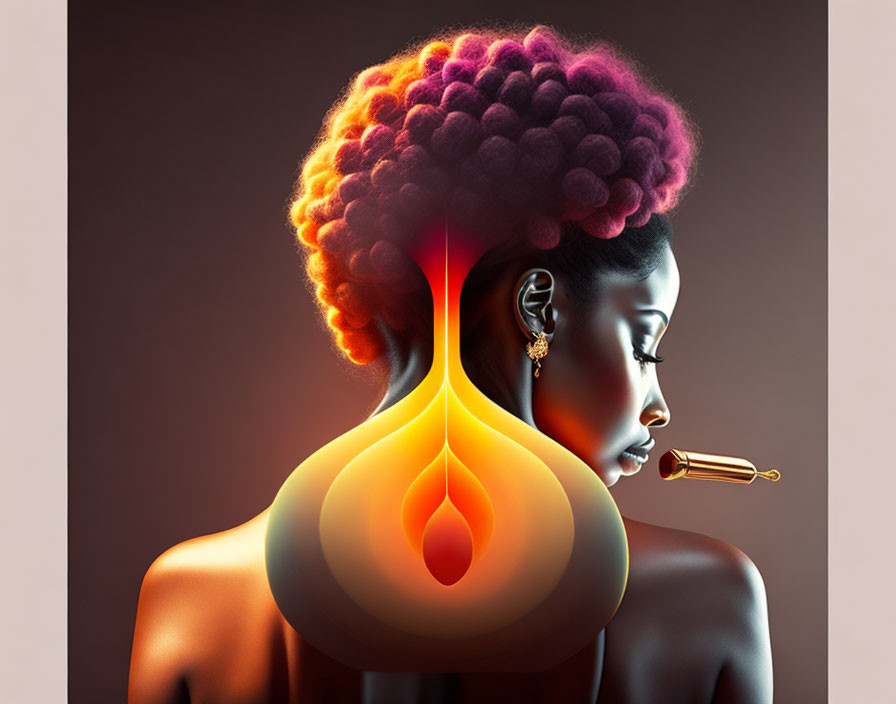 Colorful Flame-Like Hair and Abstract Design Portrait of a Stylized Woman