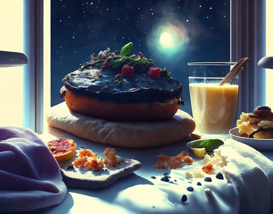 Giant Planet Sandwich with Breakfast Items in Space