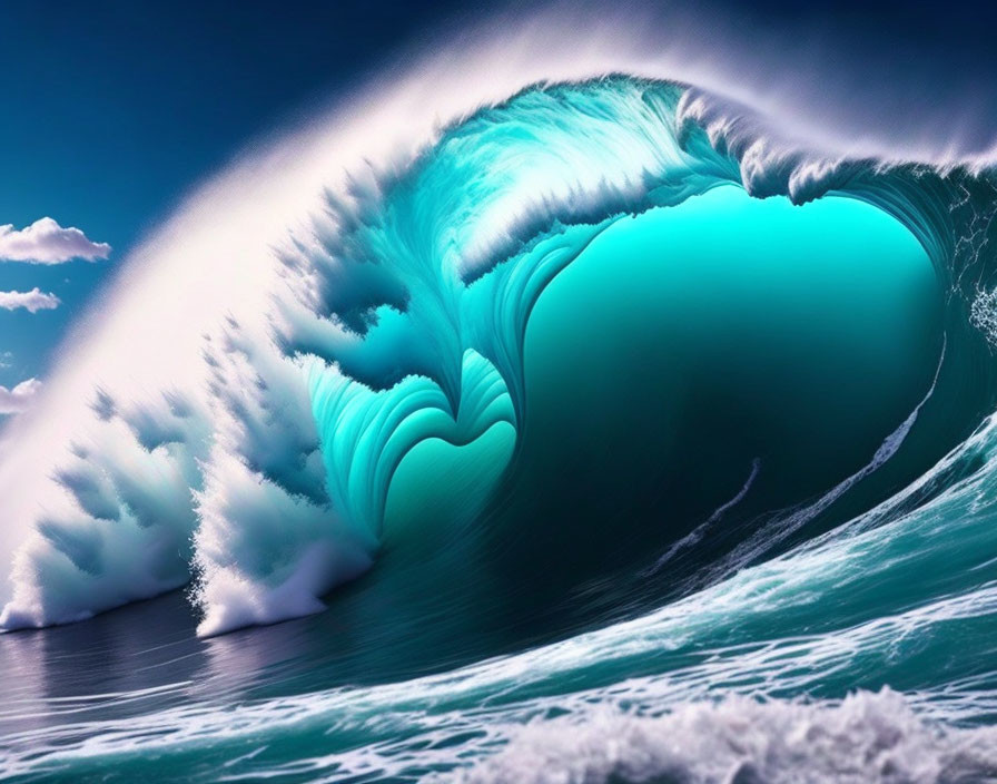 Turquoise Wave Cresting Against Blue Sky