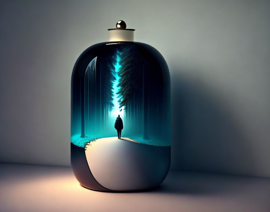 Surreal snowy forest scene in lantern display