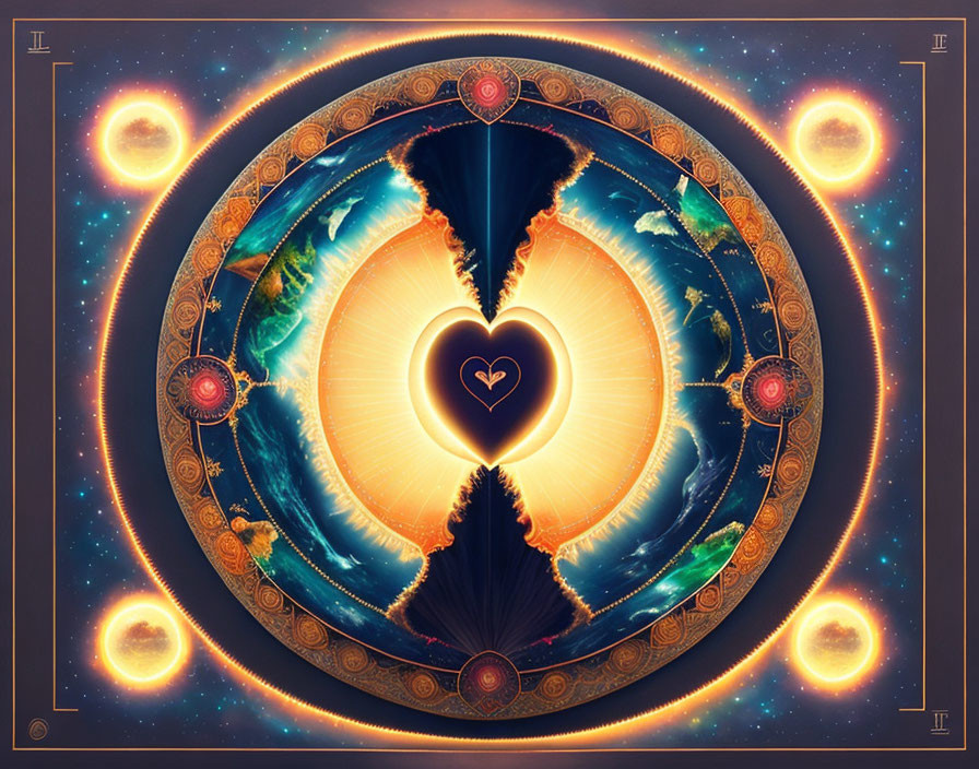 Symmetrical heart-shaped portal in cosmic digital artwork