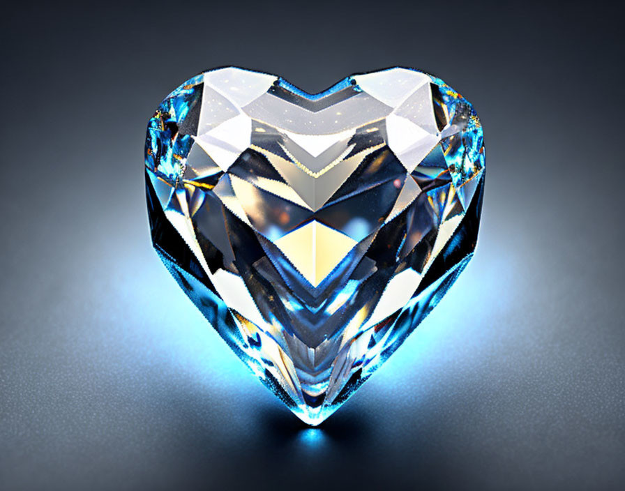 Heart-shaped Diamond Sparkling with Blue and White Light on Dark Background