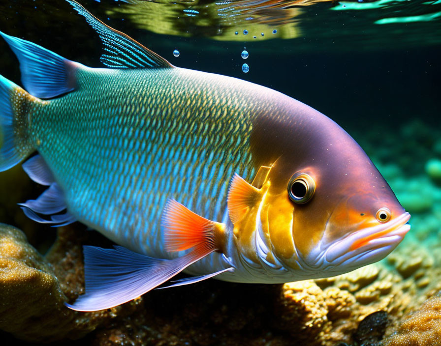 Colorful Fish Swimming Underwater with Bubbles