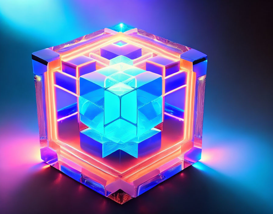 Vivid Blue and Pink Crystal Structure Illuminated on Dark Surface