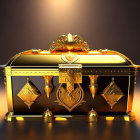 Golden Chest with Winged Motifs on Dark Gradient Background