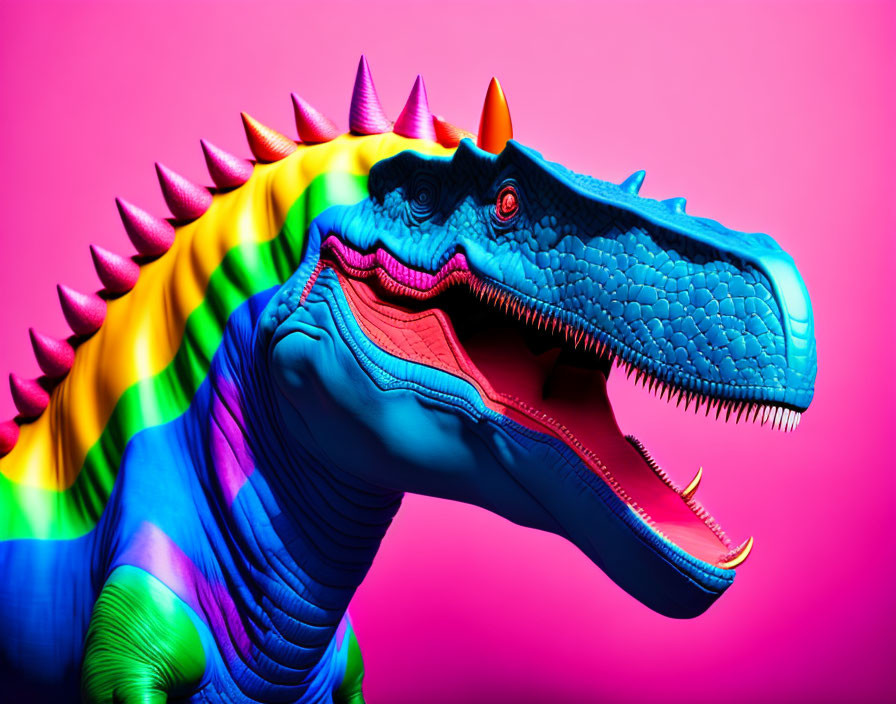 Vivid blue T-Rex digital artwork on pink background