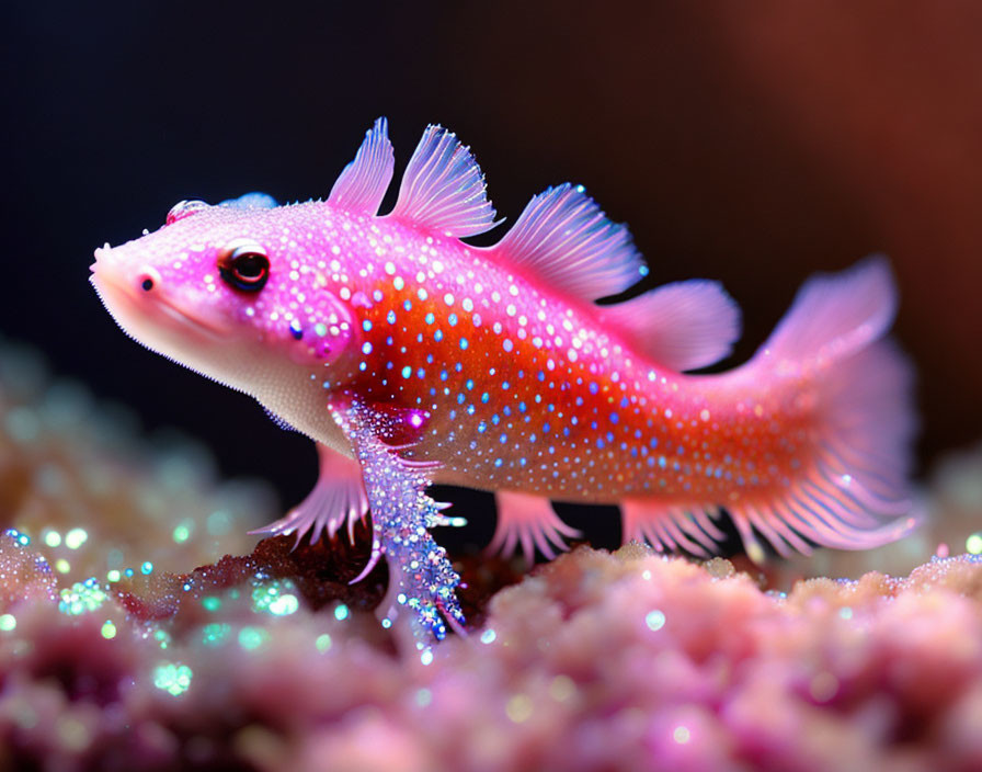 Colorful Pink and White Spotted Fish with Translucent Fins on Coral Reef