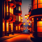 Tranquil Dusk Street Scene with Warm Glowing Lights