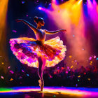 Ballerina on Stage in Sparkling Tutu with Colorful Lights