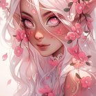 Illustration of woman with long pink hair and cherry blossoms for a spring-inspired look