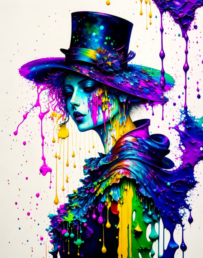 Vibrant melting person in top hat and feathered outfit art