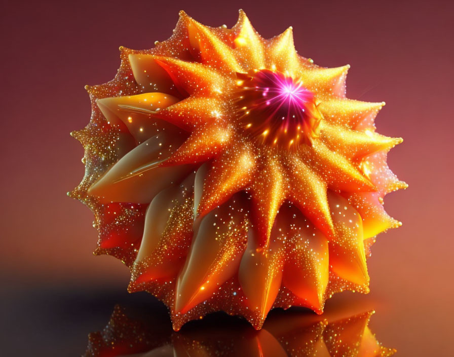 Vibrant Star-shaped 3D Illustration with Golden, Red, and Purple Hues