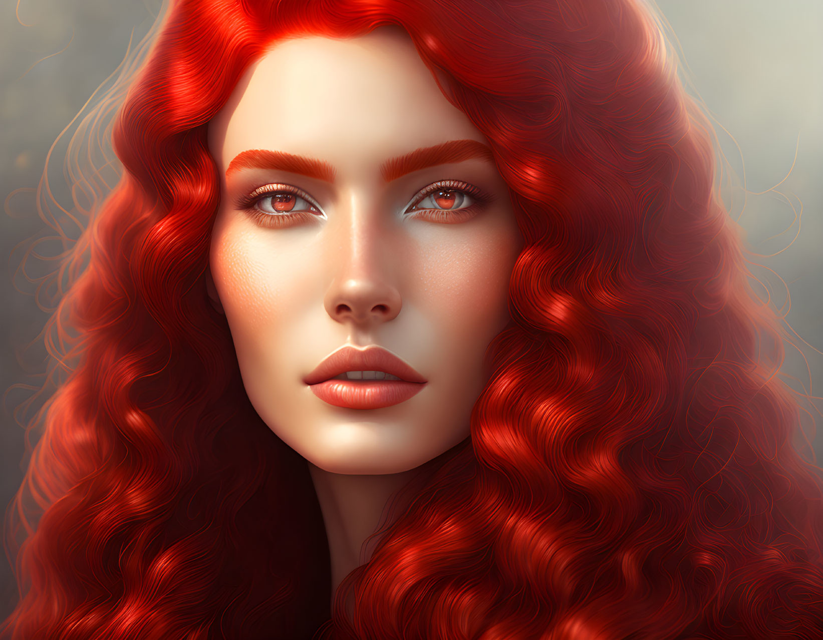 Vibrant red hair and blue eyes woman with ethereal beauty