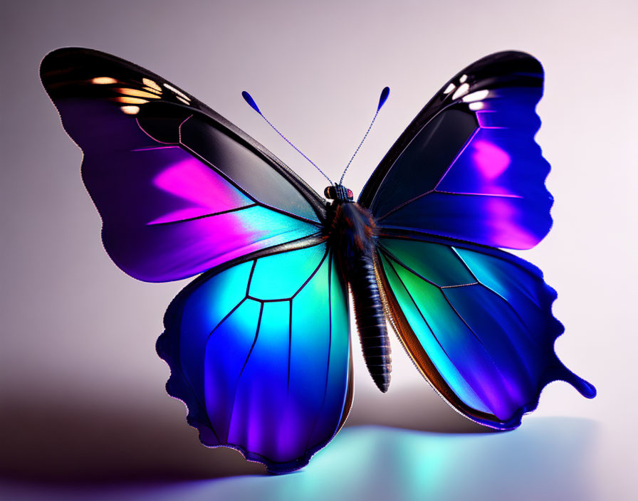 Colorful Butterfly with Blue and Purple Wings on Lilac Background