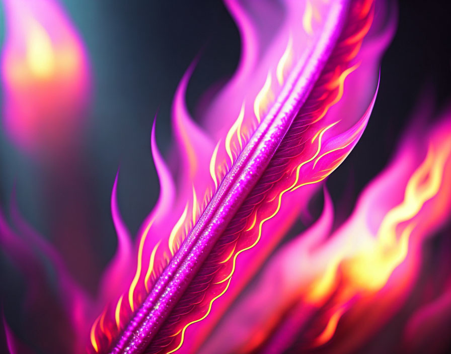 Vibrant pink and yellow flames on dark background with glowing central line