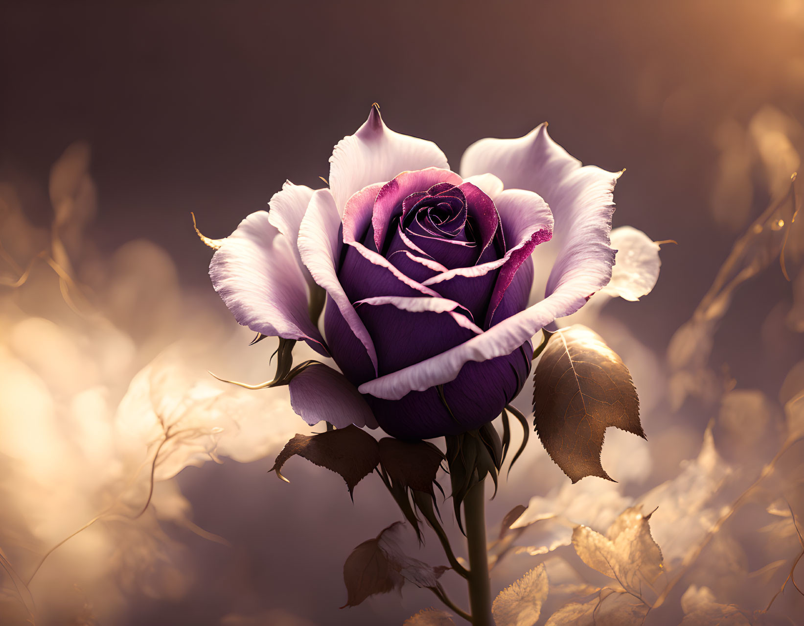 Purple Rose with White-Edged Petals in Golden Light