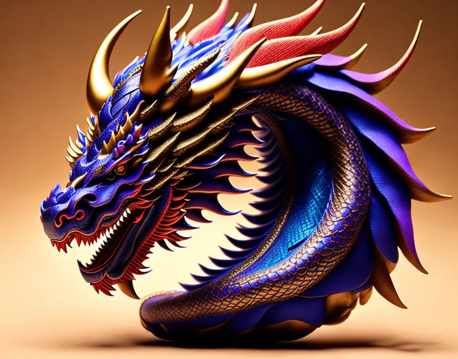 Detailed Stylized Dragon Art on Warm Background