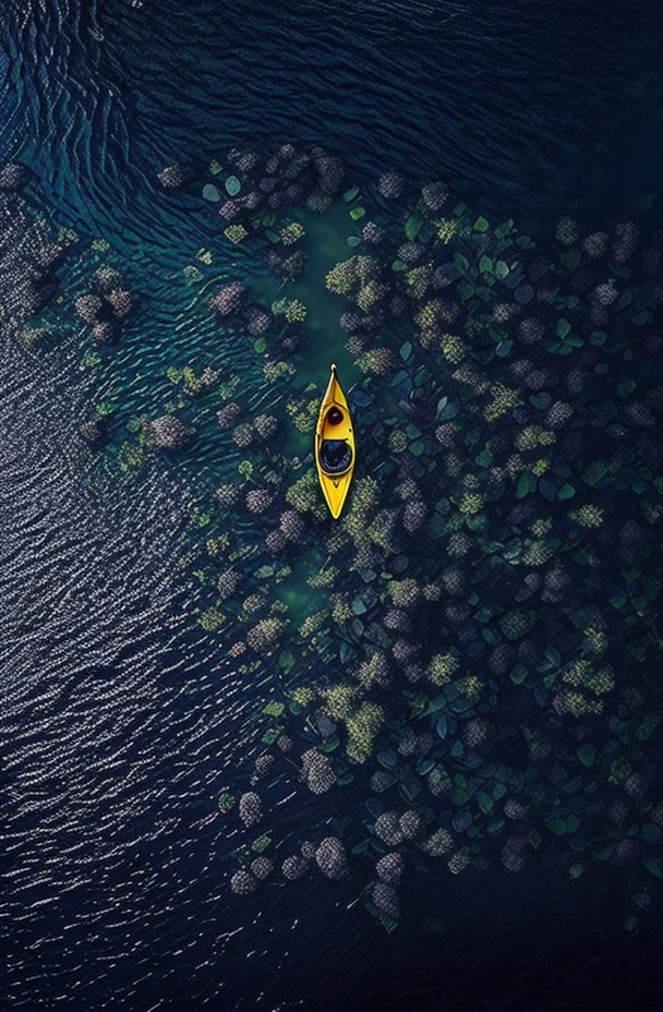 Yellow Kayak Over Dark Coral Reef in Clear Blue Water