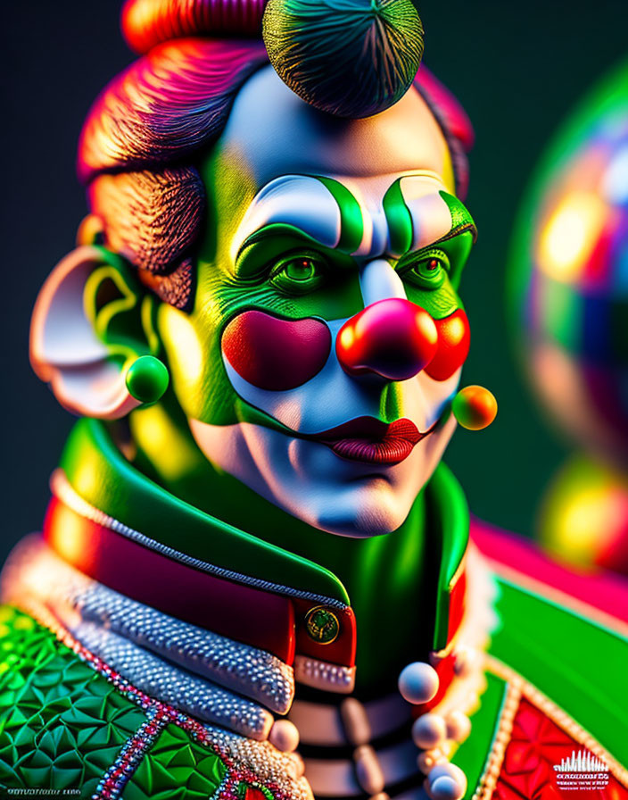 Detailed Clown Portrait with Vibrant Makeup and Whimsical Costume