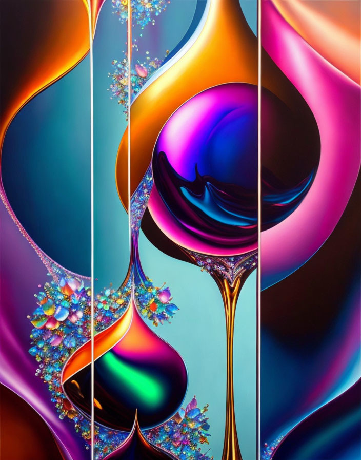 Vibrant Abstract Art: Melting Glass Theme, Triptych Composition