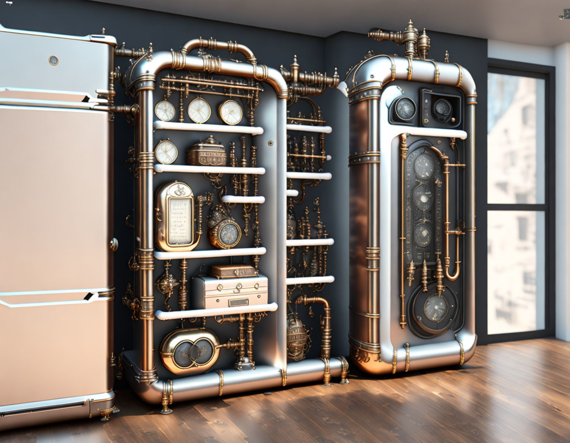 Copper-Toned Steampunk Kitchen with Retro-Futuristic Appliances