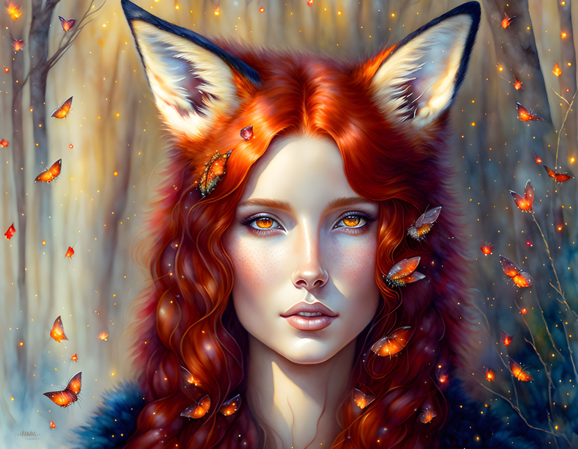 Woman with Fox Ears in Autumn Fantasy Artwork