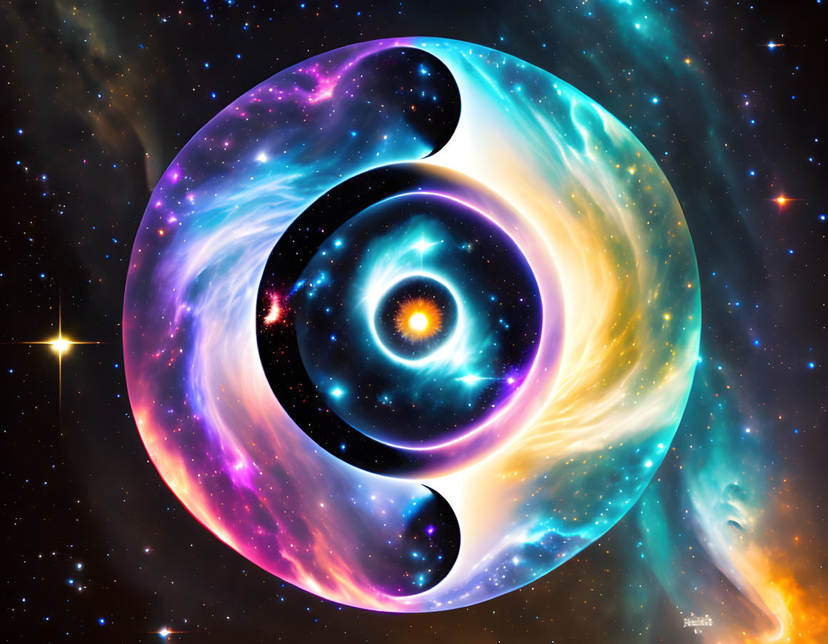 Yin-Yang Symbol on Cosmic Background with Galaxies