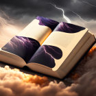 Open Book Transforms into Purple Mountains Under Stormy Sky