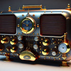 Steampunk-Inspired Radio with Gold Details and Vintage Speaker Grills