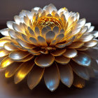 Metallic flower with golden petals and silver edges on blurred background
