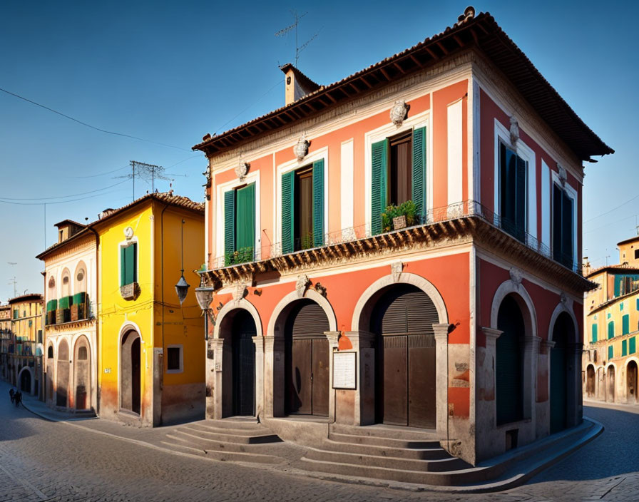 Charming European town with vibrant pastel buildings