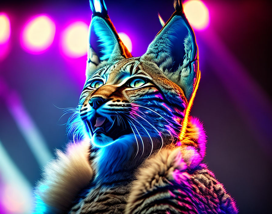 Colorful Stylized Cat Artwork with Neon Hues and Patterns