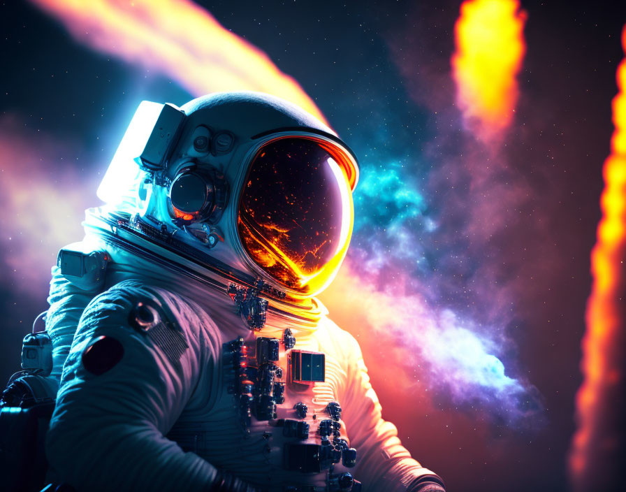 Detailed Astronaut Spacesuit Against Cosmic Nebulas