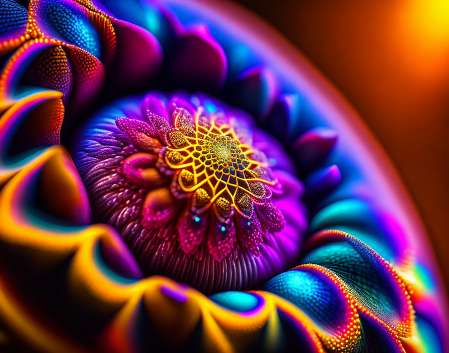 Colorful Neon Fractal Flower in Psychedelic Design