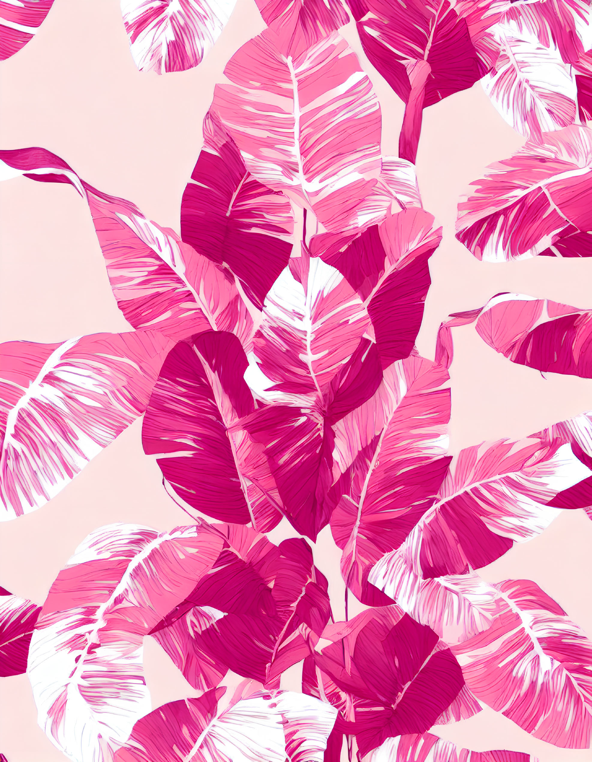 Pink and White Tropical Leaf Pattern on Soft Pink Background