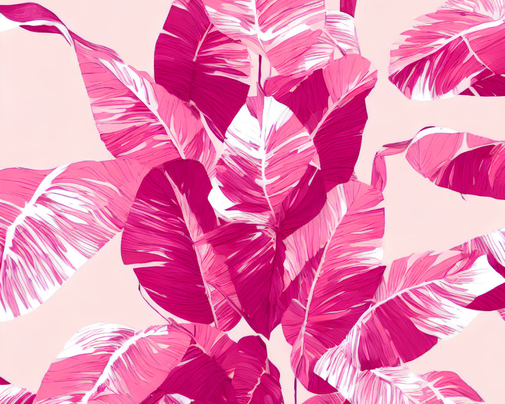 Pink and White Tropical Leaf Pattern on Soft Pink Background