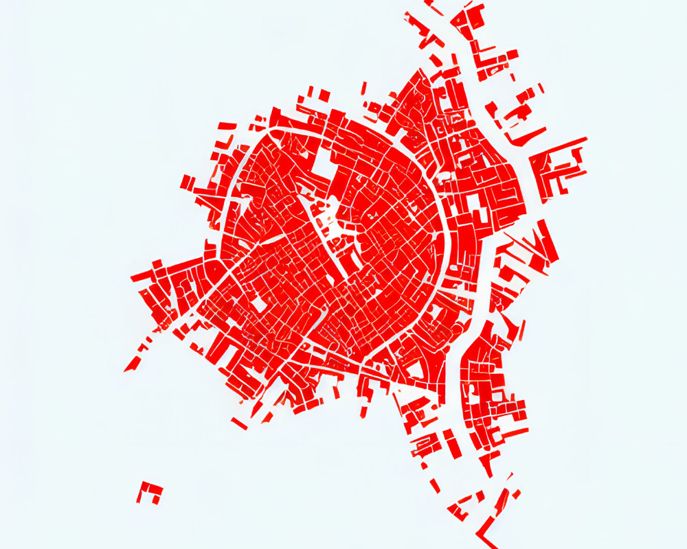 Red Stylized Urban Street Map on White Background