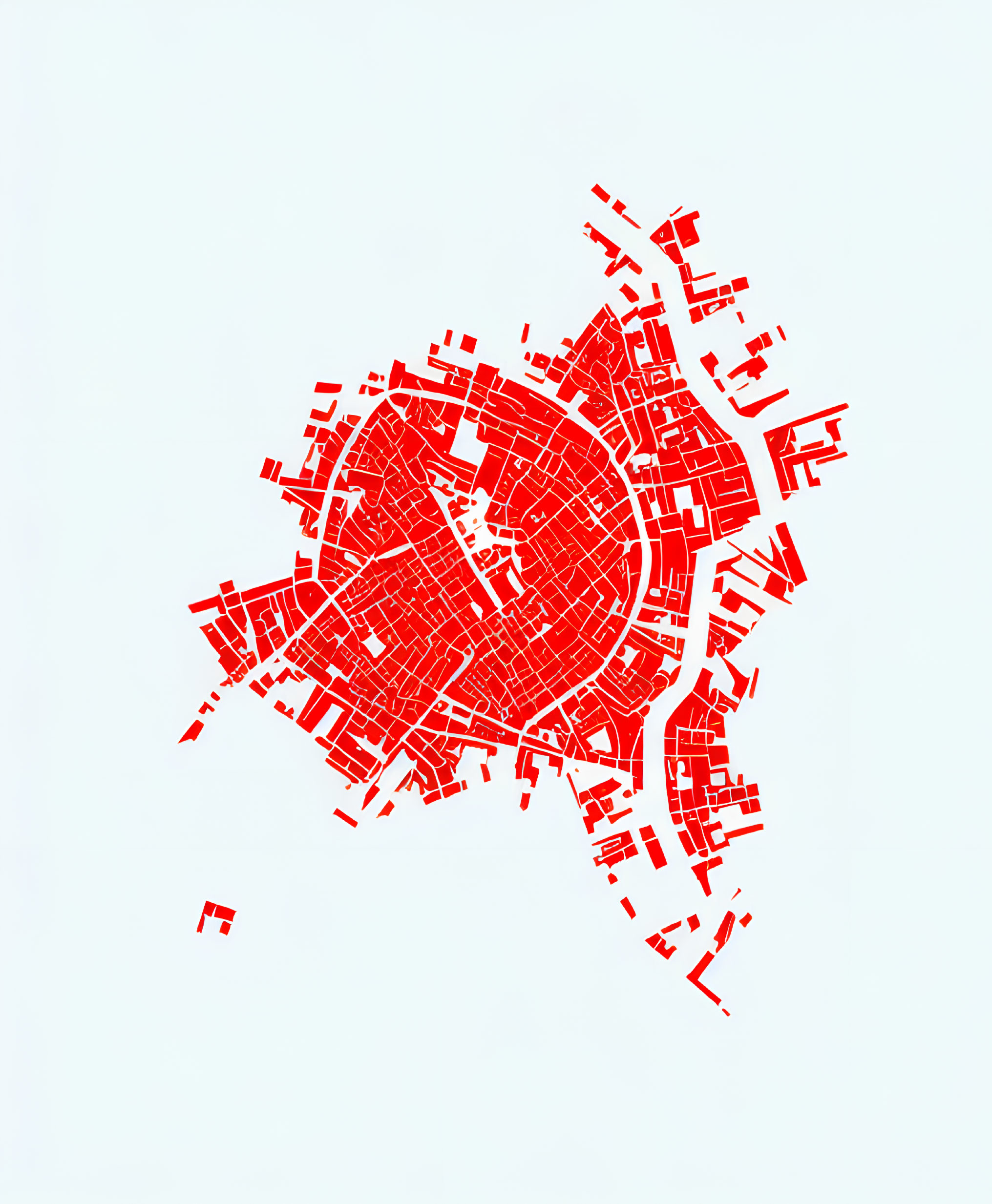 Red Stylized Urban Street Map on White Background