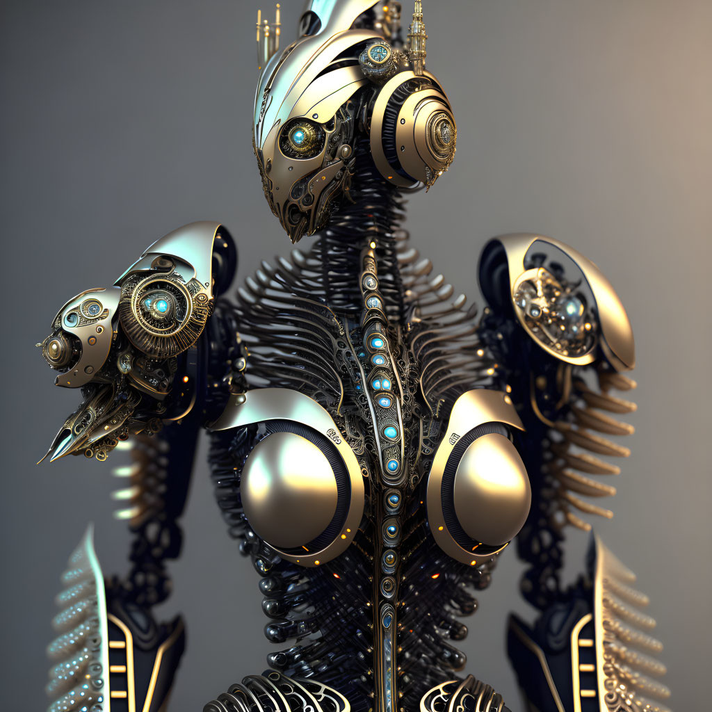 Detailed Mechanical Figure Resembling Ornate Humanoid Robot