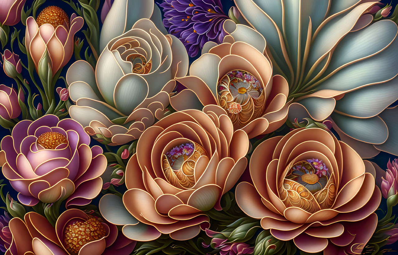 Colorful Stylized Flower Artwork with Intricate Patterns