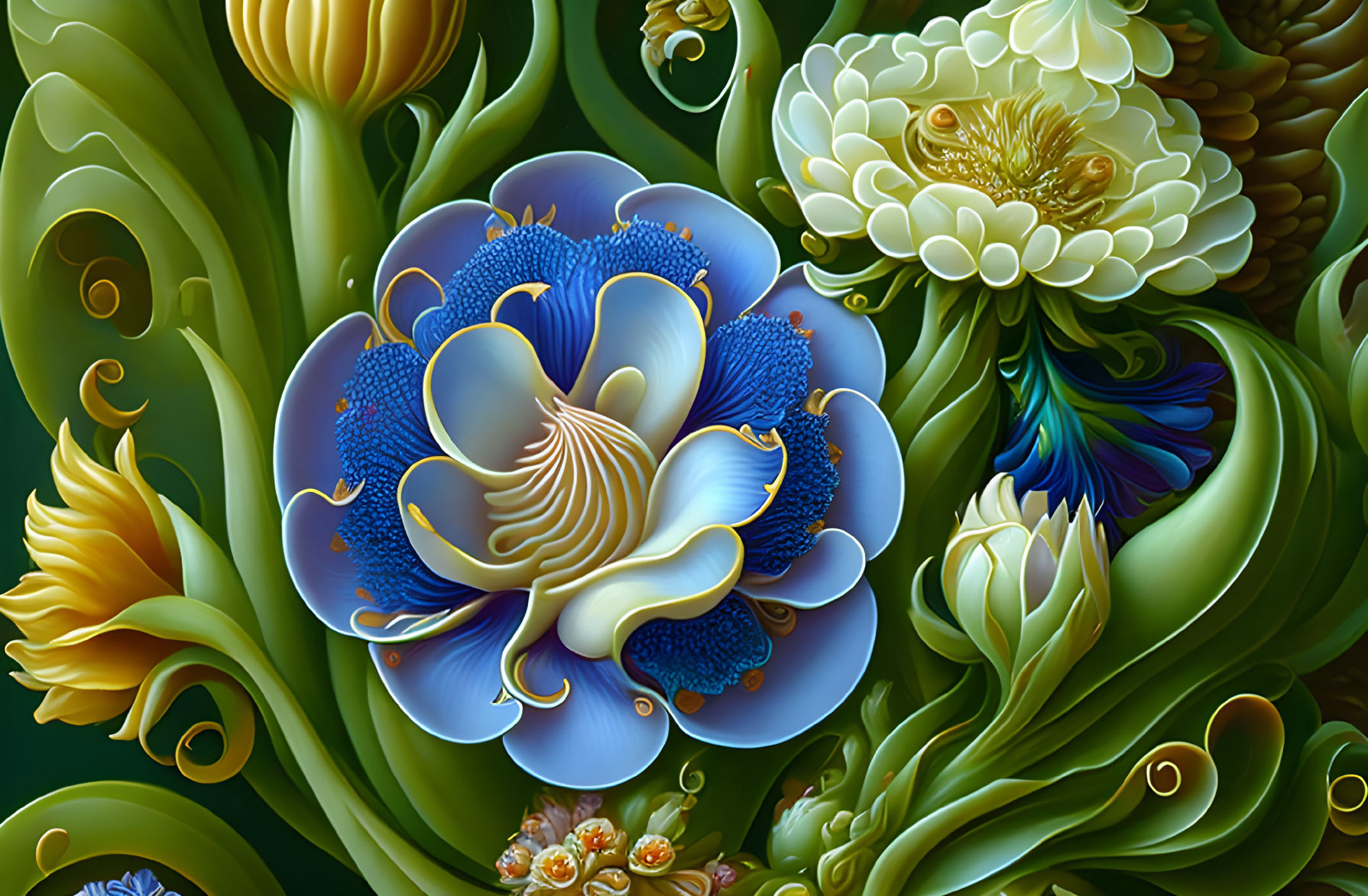 Detailed Stylized Flower Illustration with Lush Colors