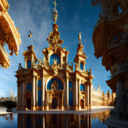 Baroque Style Interior with Gold Ornate Decorations and Grand Arches