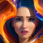 Vivid swirling colors around a woman's face in digital artwork