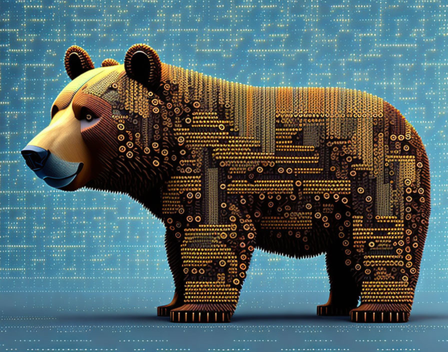 Mechanical bear digital art on blue background