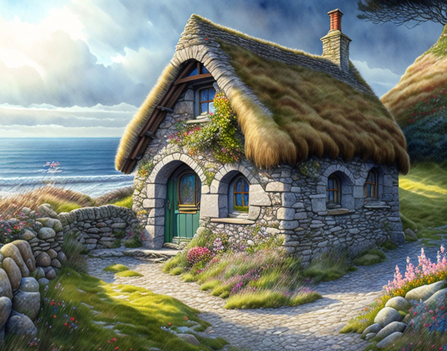 Charming Stone Cottage by the Sea with Thatched Roof