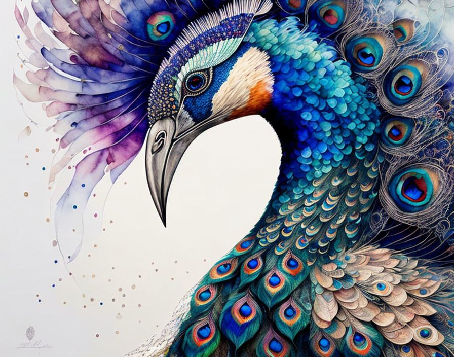 Colorful Peacock Illustration with Blue and Green Feathers