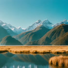 Colorful Landscape Painting: Serene Valley with River and Snow-Capped Mountains