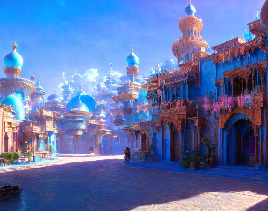 Colorful Fantasy City with Middle Eastern Architecture and Domed Buildings