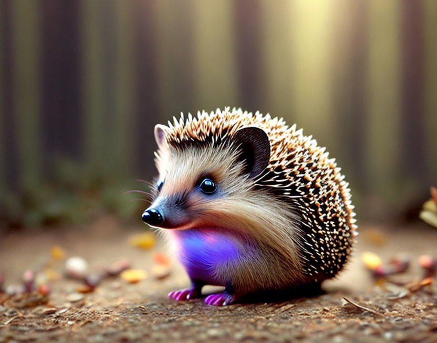 Brown and White Spined Hedgehog Basking in Sunlight Among Leaves